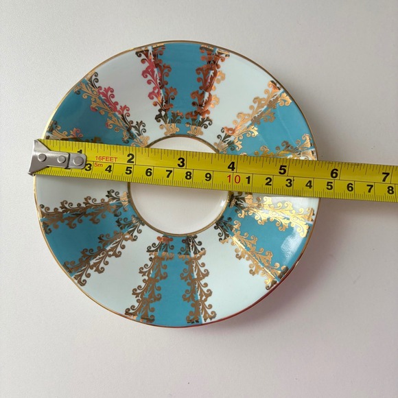 Elizabethan Fine Bone China Tea Cup Saucer Turquoise Gold Filigree Made England - Picture 7 of 9